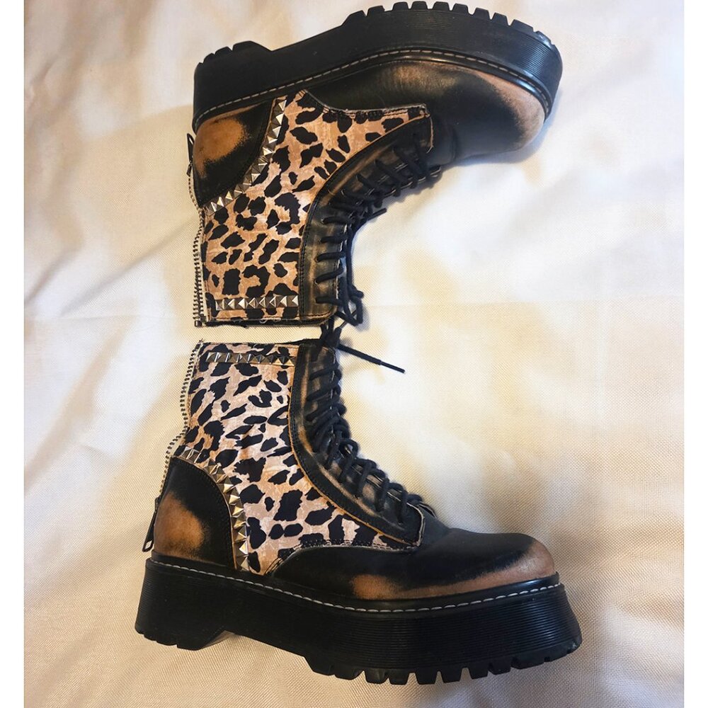 Steve Madden Studded Leopard Chunky Combat Boots, Zip-Up, Size 10, EUC